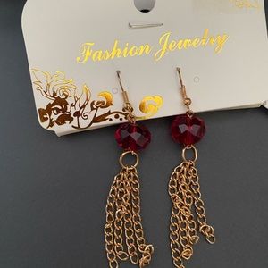 Red and gold tassel earring